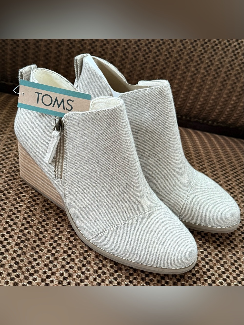 TOMS Beige Goldie Wedge Booties 8.5